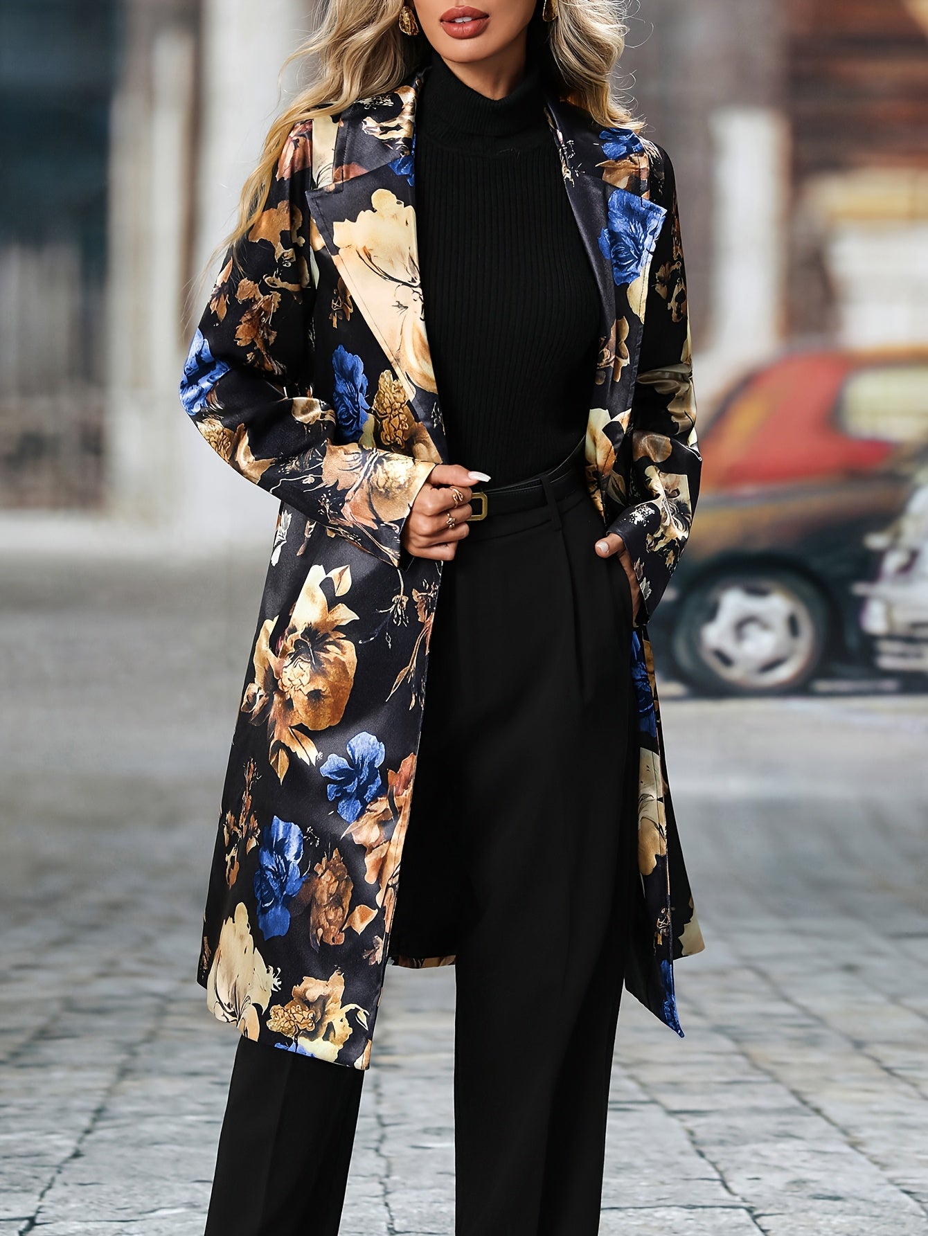 Long-sleeved Floral Pattern Single-breasted Suit Jacket
