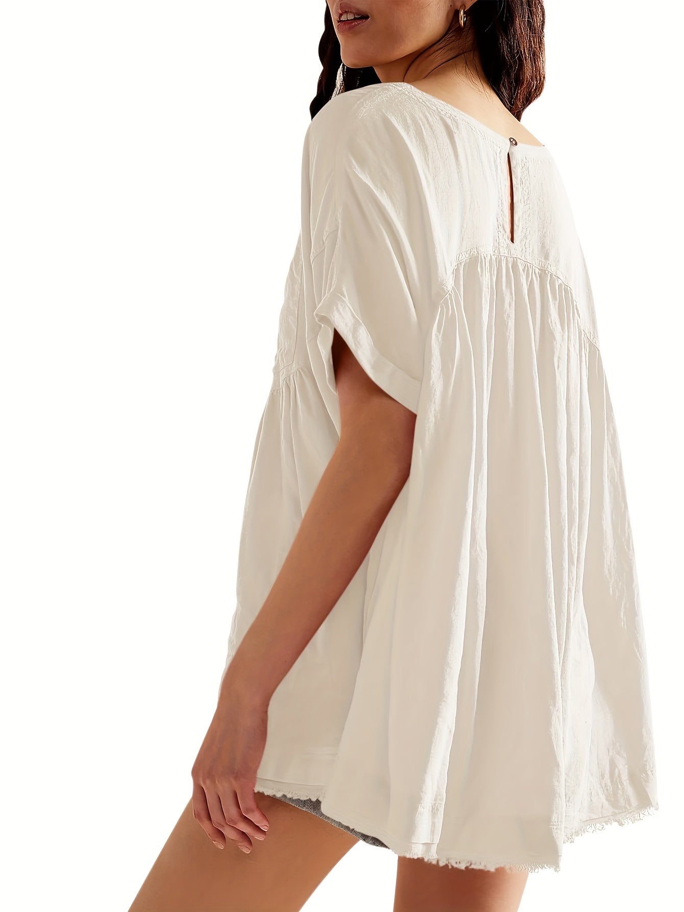 Women's Beige Oversized Short-Sleeve Shirt - product view 9