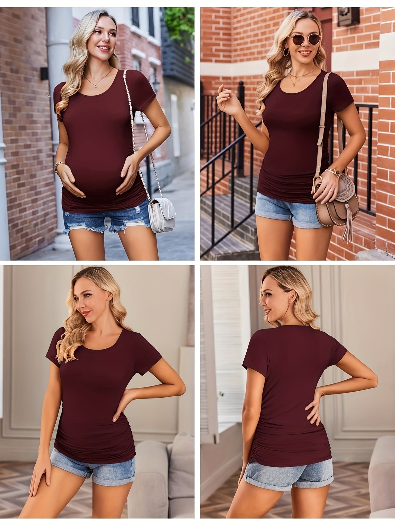 3 Packs Womens Maternity Shirts Side Ruched Pregnancy Tee Top Tunic Blouse Casual Mama Clothes