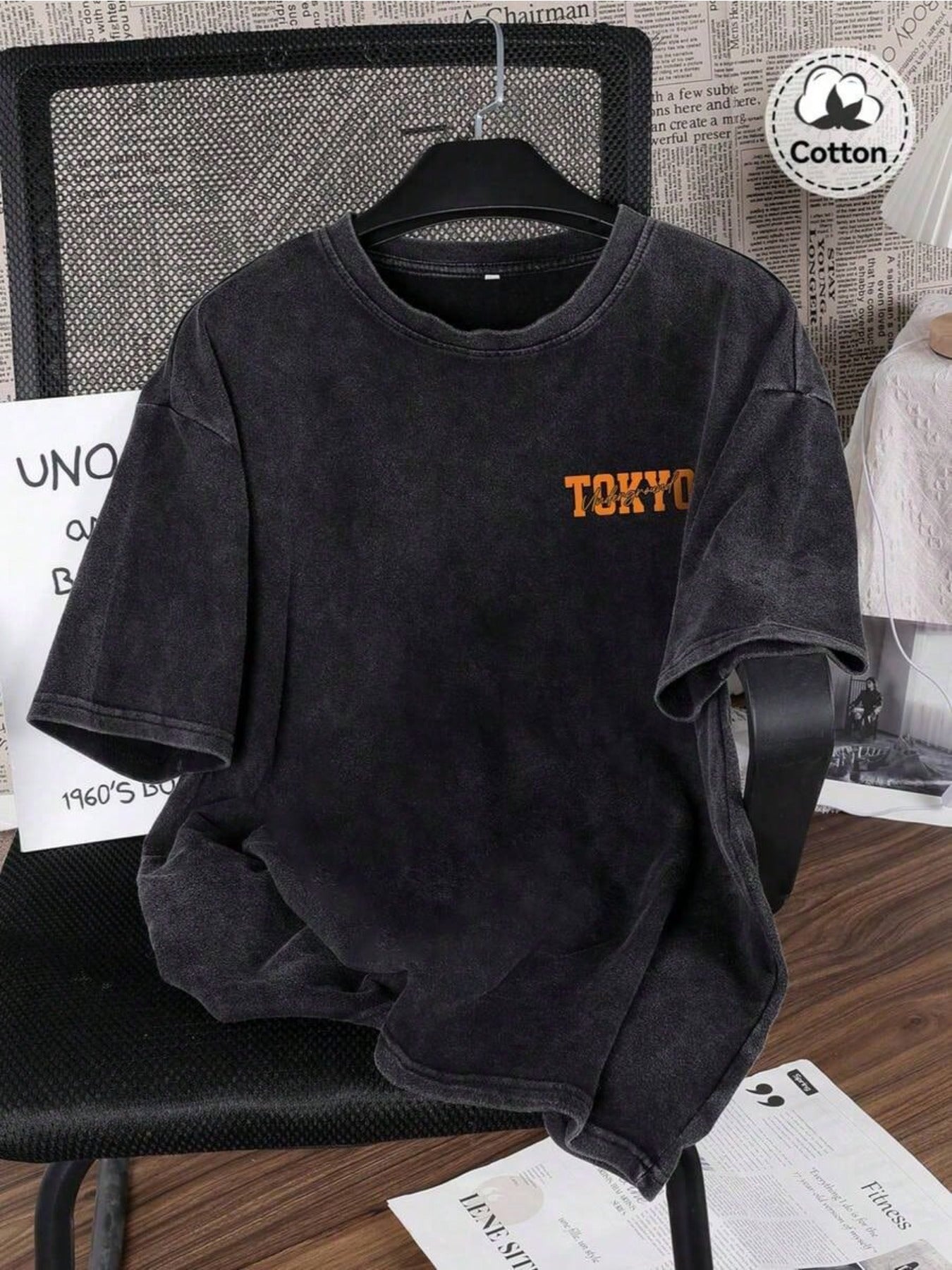 Spring And Summer Racing Pattern Men'S T-Shirt Top, Micro Elastic Fit, Washed with Water to Make Old, Breathable Black Round Neck Short Sleeved T-Shirt, Daily Casual Street T-Shirt Top