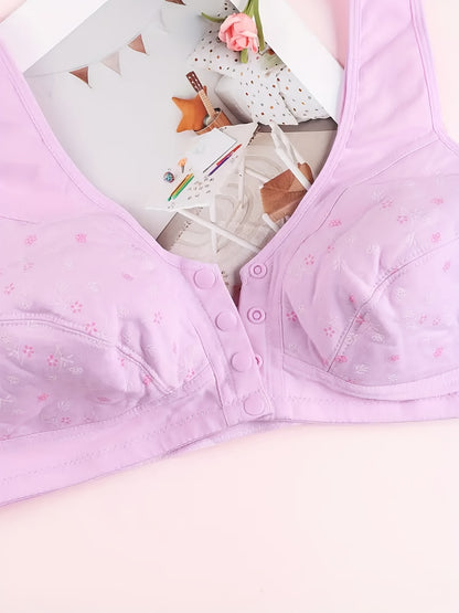 3pcs Plus Size Printed Front-Closure Bra Set Elegant Full-Cup Wire-Free Comfort Bras Women's Lingerie & Underwear Sets Everyday Bras Fashion Underwear Skin-Friendly Fabric Soft Material Padded Bras Seamless Underwear