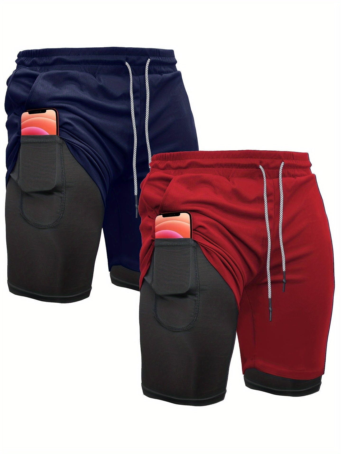 2-Piece Set Mens Running Shorts, 2-in-1 Shorts, Workout Running Shorts For Men, 7-Inch Gym Yoga Outdoor Sports Shorts