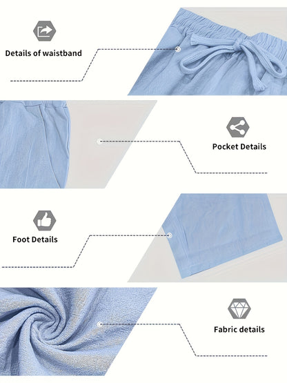Men'S Casual Linen Hooded 2pcs Set, Short Sleeve Drawstring Henley Shirt And Wide Leg Pants, Breathable Non-Stretch Fabric, Loose Fit for Vacation, Home And Outdoor, Multi-Color Options
