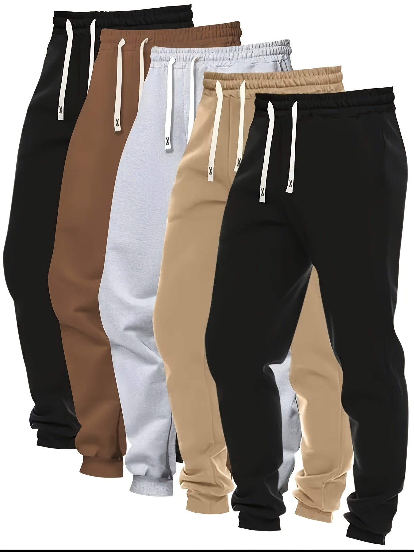 5pcs Men's Casual Sweatpants, Polyester Knit Fabric, Cotton Solid Color, Regular Fit with Pockets, Elastic Waist Drawstring Joggers Ideal Gift, Loose Waist, Spring Clothes, Summer Clothes, Valentine's Day Gifts, Easter Gifts, Discounted