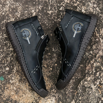 Handcrafted Women'S Boots, Traditional Stitch Ankle Footwear, Casual Outdoor Zipper Shoes