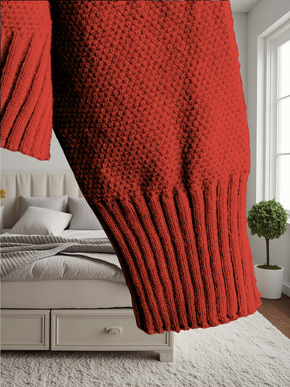 Women's Brick Red Knit High-Waist Long-Sleeve Pants - product view 18
