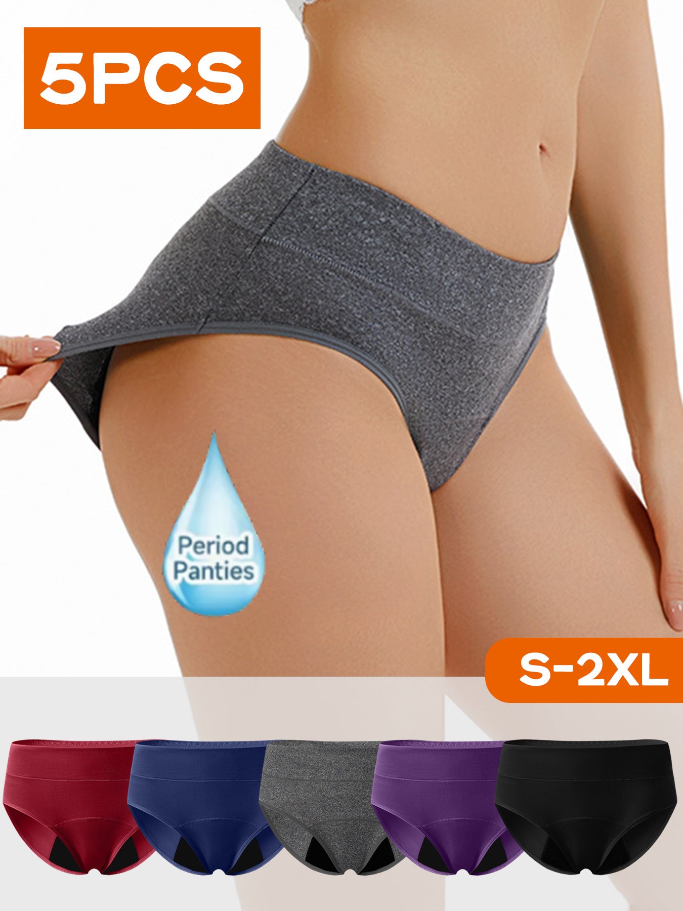 5pcs New Summer Women's Mid-Waist Period Panties, Three-Layer Protection, Washable and Reusable, High-Stretch, Breathable, Leak-Proof, Comfortable Underwear for Daily Use During Menstruation