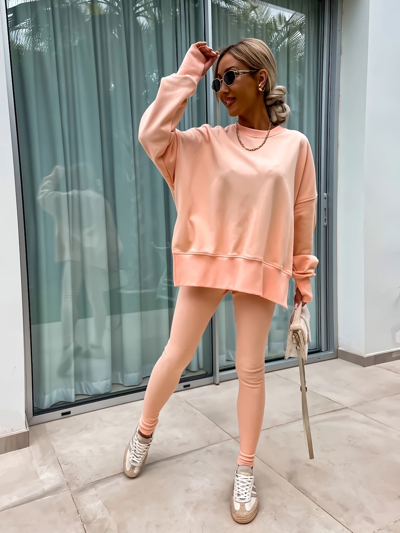 Women'S Spring And Autumn Outdoor Sports Hoodie Set, Women'S Autumn Winter Long Sleeve Solid Color Hoodie Casual Set, Hoodie Top And Pants Yoga Two-Piece Set, Outdoor Running Fitness Set