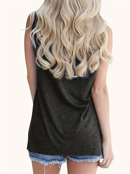 Print Tank Top, Casual Crew Neck Sleeveless Summer Tank Top, Women's Clothing