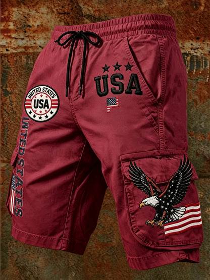Men's Summer Casual Workwear Shorts with American Theme Digital Print Loose Drawstring Five Quarter Pants Are Essential for Daily Outdoor Vacation Wear