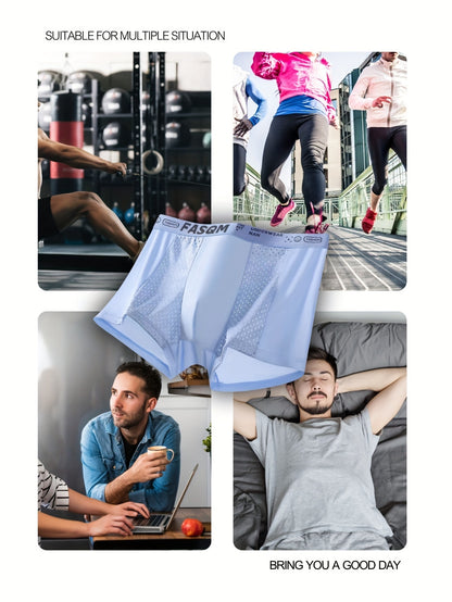 4 Pcs Men's Fashionable, Comfortable, Sexy, Breathable Mesh High Elasticity Patchwork Four Corner Underwear Is A Great Gift Item