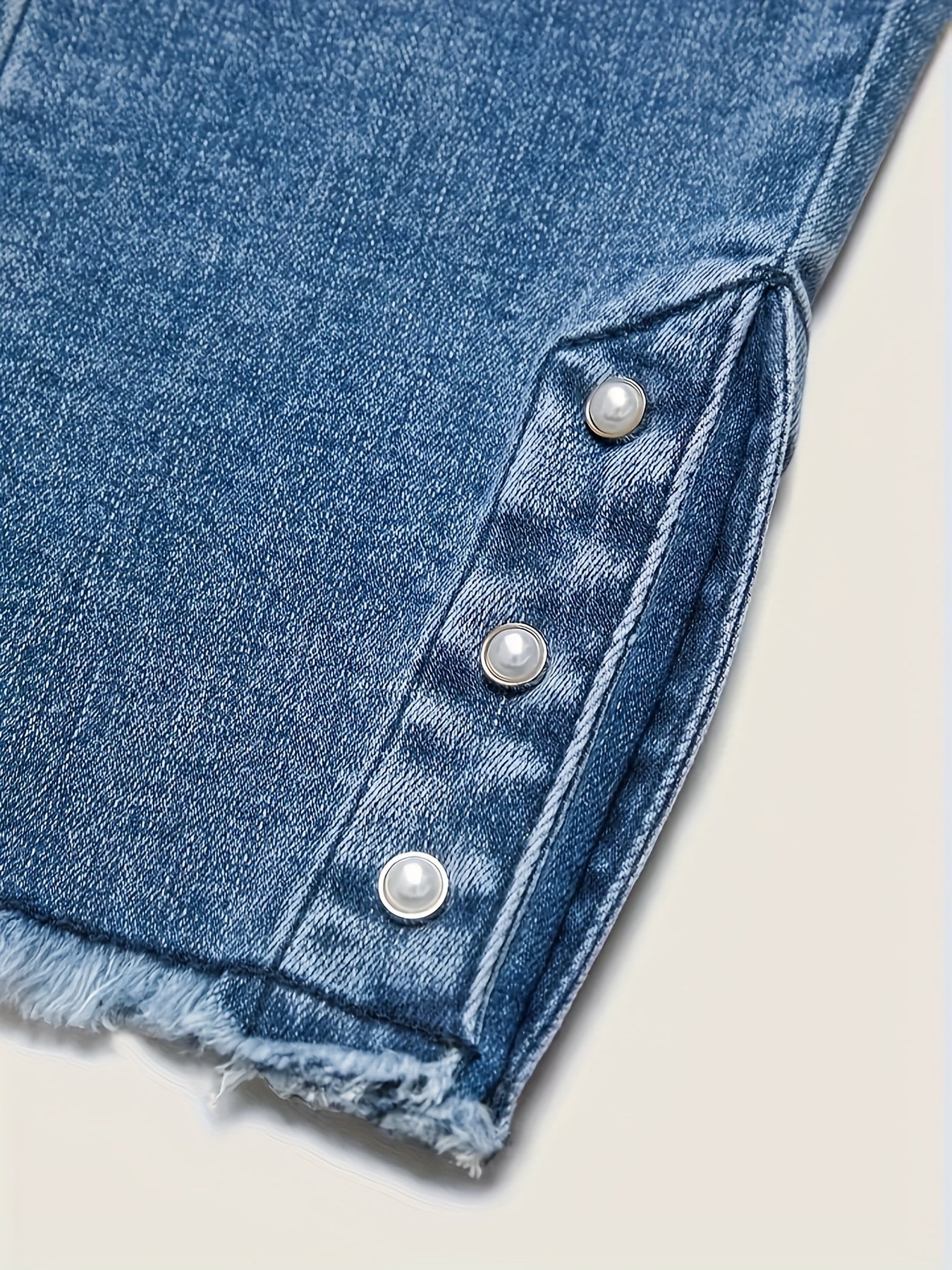 Ladies' High Waisted Washed Distressed Visual Lifting Buttocks Slim Fit Pants with Edge Hair, Pearl Diamond Single Breasted Jeans