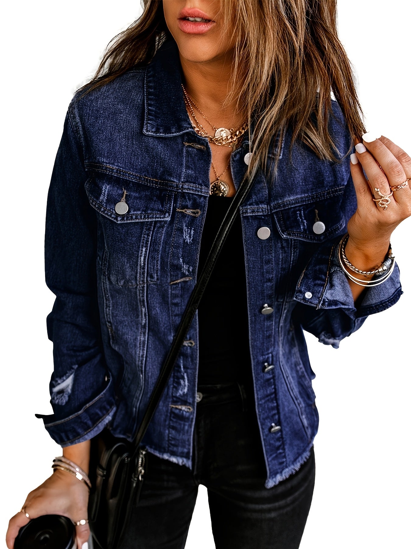 Women's Medium Blue Denim Oversized Denim Jacket - product view 12