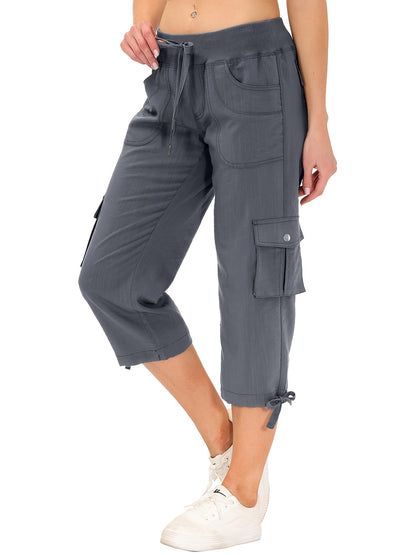 Women's Cargo Capri Hiking Pants Quick Dry Lightweight Travel Casual Workout 50+ Button Pockets