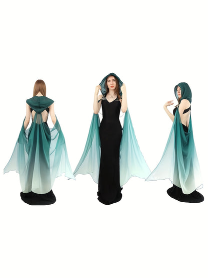 Full-Length Tulle Gothic Bridal Fairy Cloak with Hood for Women, Off-Shoulder Capelet