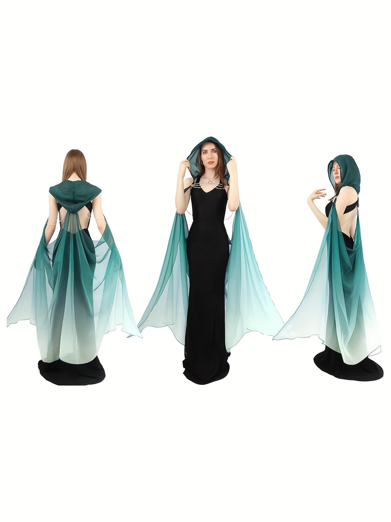 Full-Length Tulle Gothic Bridal Fairy Cloak with Hood for Women, Off-Shoulder Capelet