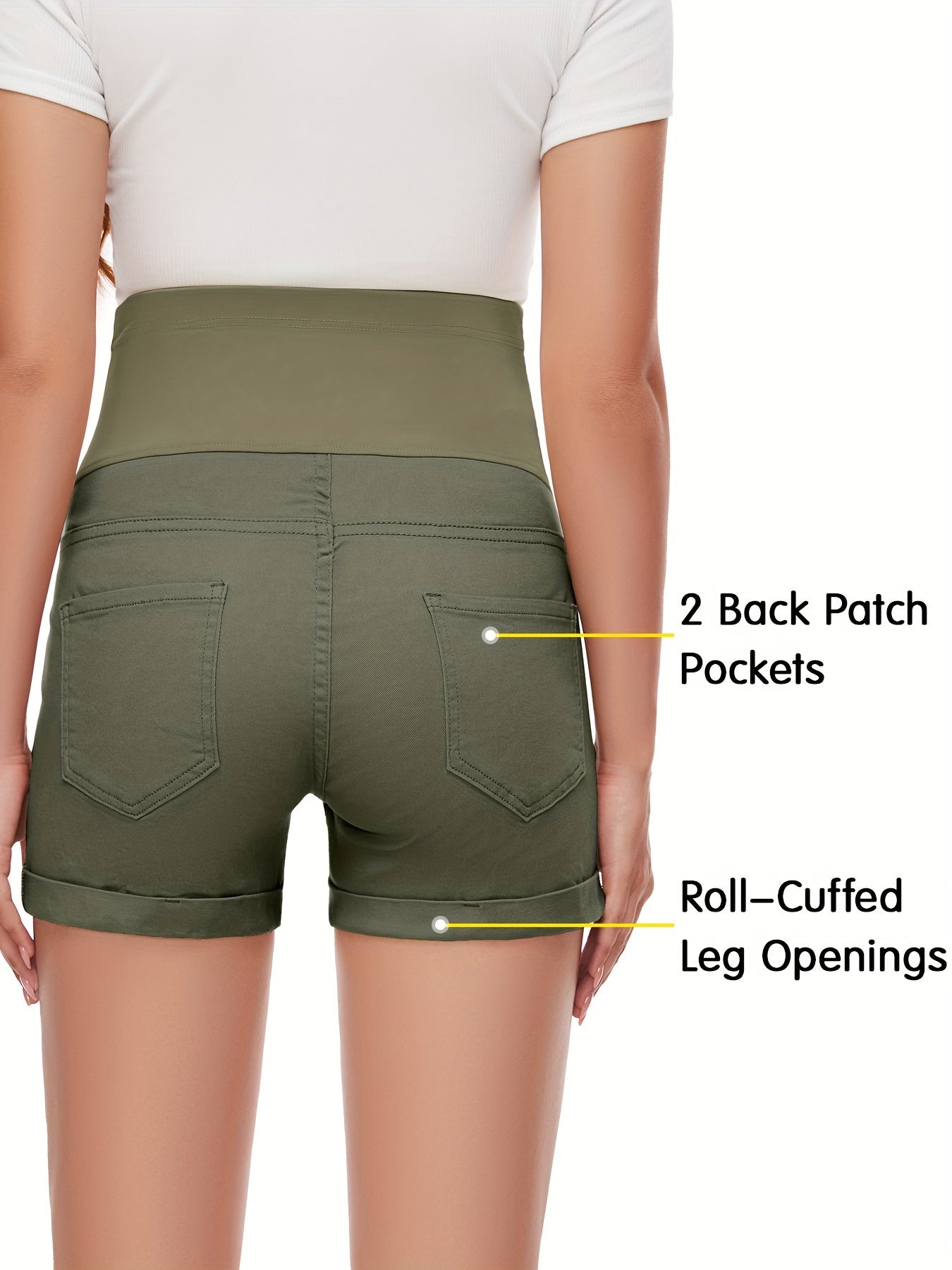 Women's Maternity Jean Shorts Over Belly Ripped Roll Up Hem Stretchy Denim Shorts Clothes For Summer Pregnancy