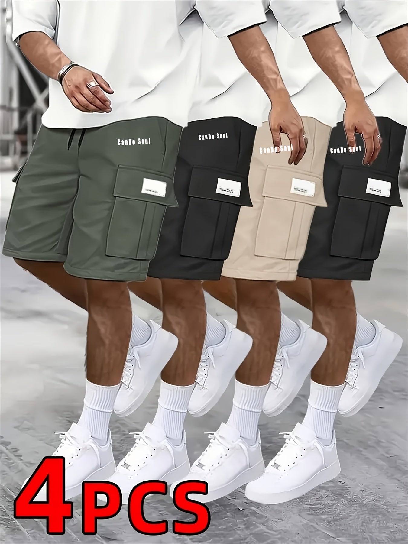 2026 Men's shorts casual loose shorts perfect choice large pocket workwear shorts summer workwear shorts Men's five quarter pants ins trendy straight leg casual five quarter shorts couple basketball pants 4pcs set Match Day Fan Gear Football Apparel for A