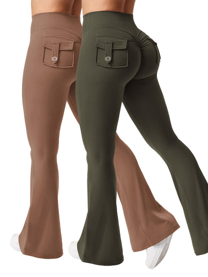 Two Piece Set Combination New Women's Casual Trumpet Yoga Pants Training Trumpet Pants High Waisted Work Clothes Belt Pocket Sportswear