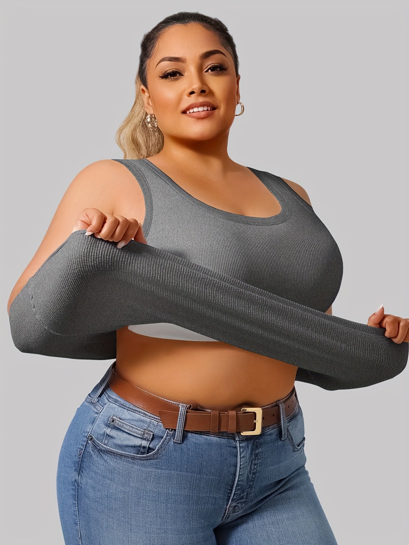 Plus Size - Directional Development Vest Big U Beauty Back 2-In-1 Comes with Coasters Pit Ribbed Base Vest to Wear Outside