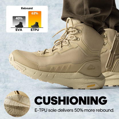 Men's Tactical Hiking Boot Lightweight Cushion Sole Boots for Work All Day Side Zipper Motorcycle Combat Boot 8 Inches