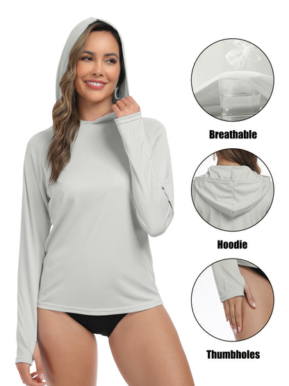 4 Pack Women'S Hoodie | Long Sleeve Fishing Shirts Lightweight Rash Guards, Crew Neck, Solid Color, Slight Stretch Fabric