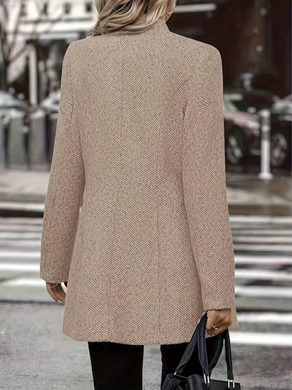 Women's Tweed Coat - Elegant, H-Silhouette Formal & Everyday Outerwear, Long Sleeve Winter Coat for Office, Parties, Casual Outfits - Non-Stretchy Mature Professional Jacket, Office Wear, Tailored Fit, Textured Fabric, Stylish Outerwear