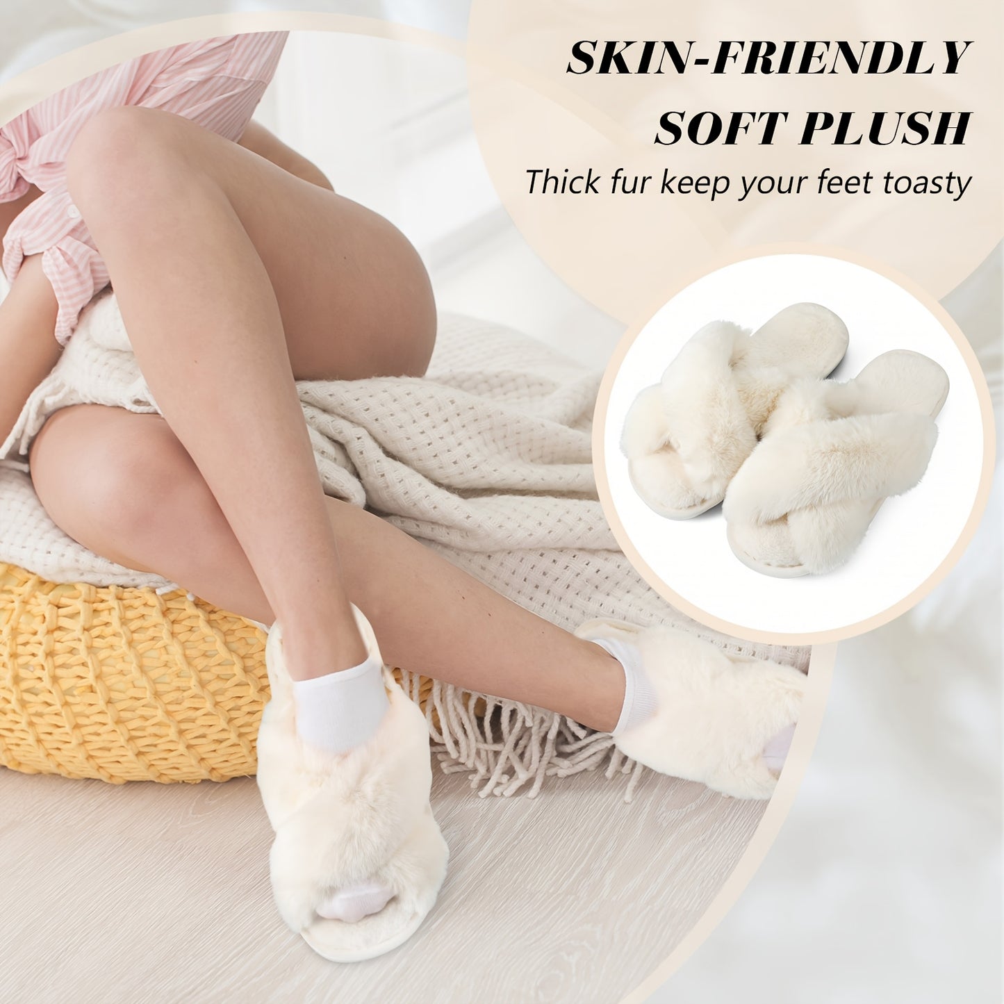 6 Pairs Wedding Bridesmaid Slippers Women Fluffy Open Toe Slippers Fuzzy Plush House Slippers For Bridal Party