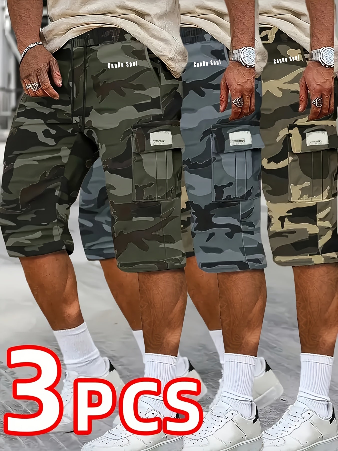3pcs Set, Men's Fashionable and High-end Versatile Shorts, Loose Camouflage Seven Quarter Shorts, This Shorts Is the Perfect Choice as a Gift