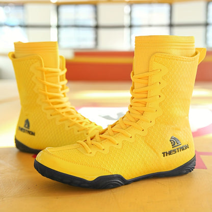 Men's High-Top Boxing Shoes - Non-Slip, Comfortable Wrestling & Training Sneakers for Indoor Sports, Black/White