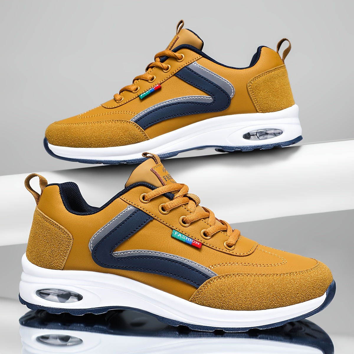 Men's Fashion Road Running Shoes - Casual & Sporty, Two-Tone Design with Air Cushion, Durable Rubber Sole, Comfortable Fabric Lining, Lace-Up, Low-Top Sneakers for All Seasons
