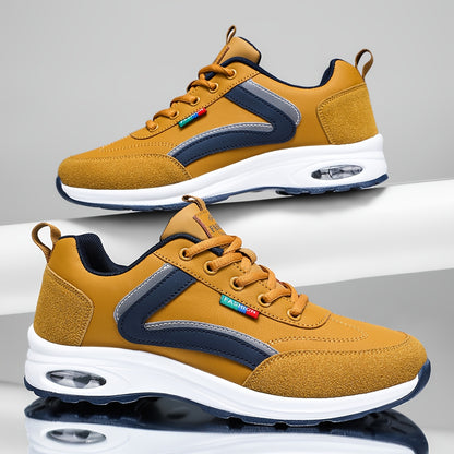 Men's Fashion Road Running Shoes - Casual & Sporty, Two-Tone Design with Air Cushion, Durable Rubber Sole, Comfortable Fabric Lining, Lace-Up, Low-Top Sneakers for All Seasons