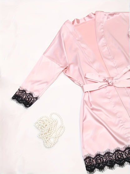 Women's Sleepwear, Home Clothes, Bathrobe 5pcs Set, Multi-color, No Pattern, Sexy, Solid Color, Contrasting Lace, No Lining, Belt, Adult Style, Comfortable and Breathable Fabric, Essential for Lovers to Save Money