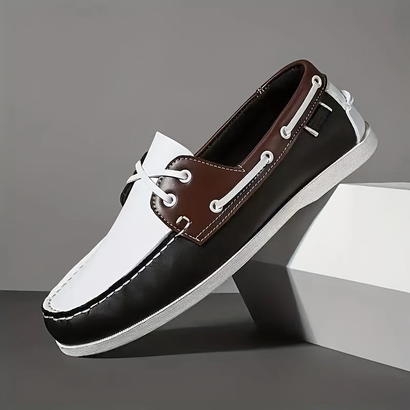 Men's Stylish Color Block Loafers, Comfortable Retro Soft-Soled Sneakers