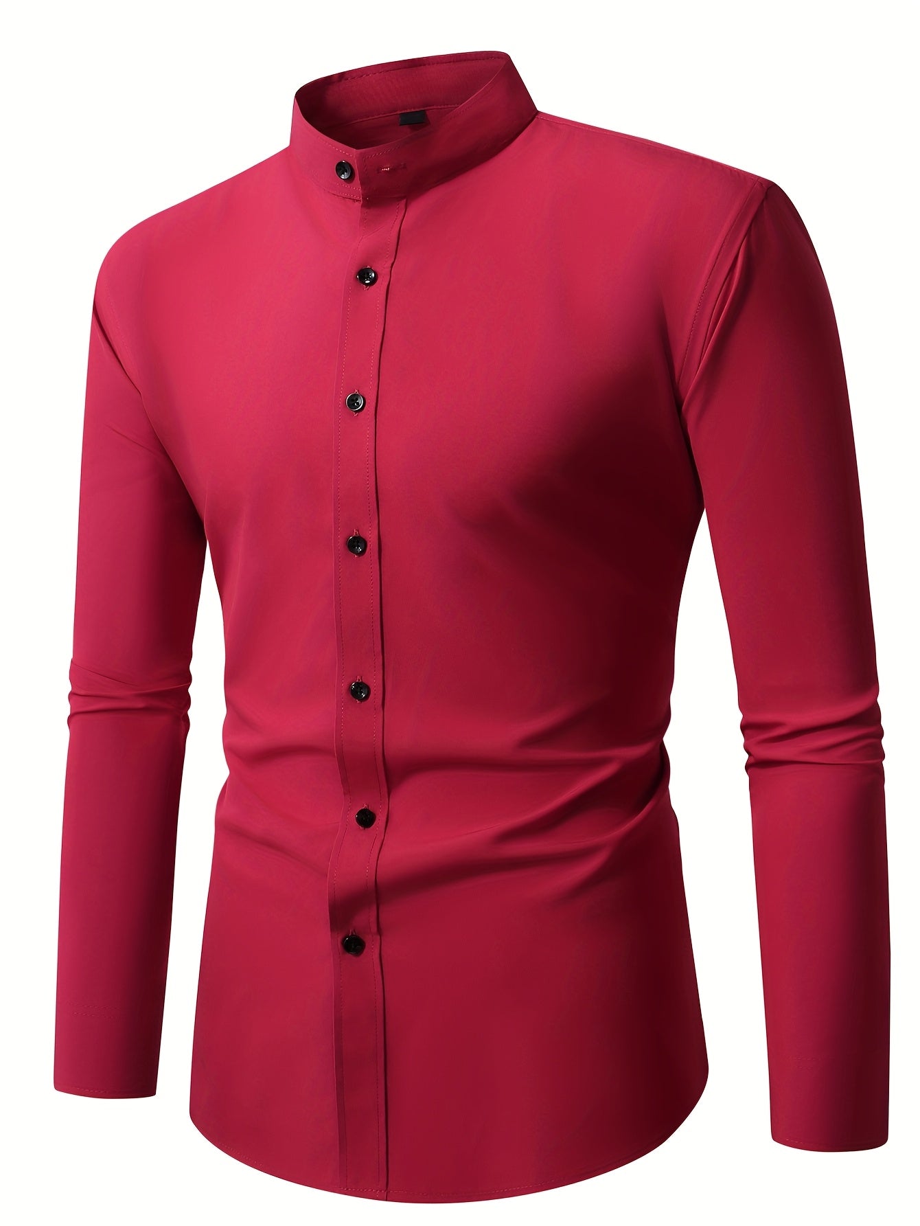 Men'S Henley Collar Long Sleeve Shirt | Casual, All-season, Solid Color, Regular Fit, Button Details, Woven Fabric