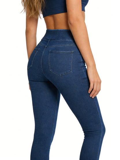 Pull On Skinny Jeans for Women, Stretchy High Waisted Leggings Trendy Tummy Control Demin Jegging with Pockets