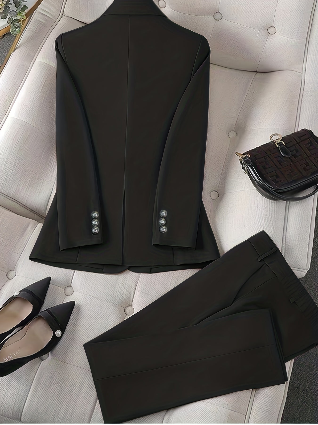 Solid Color Single Button Long Sleeve Single-Breasted Waistcoat Suit Pants 2pcs Set