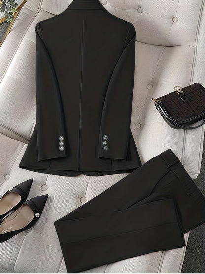 Solid Color Single Button Long Sleeve Single-Breasted Waistcoat Suit Pants 2pcs Set