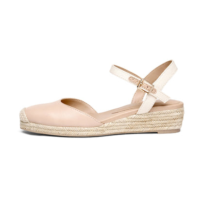 Women's Closed Toe Elastic Ankle Strap Espadrilles Wedge Sandals Soft Emulsion Insole Wedge Sandals