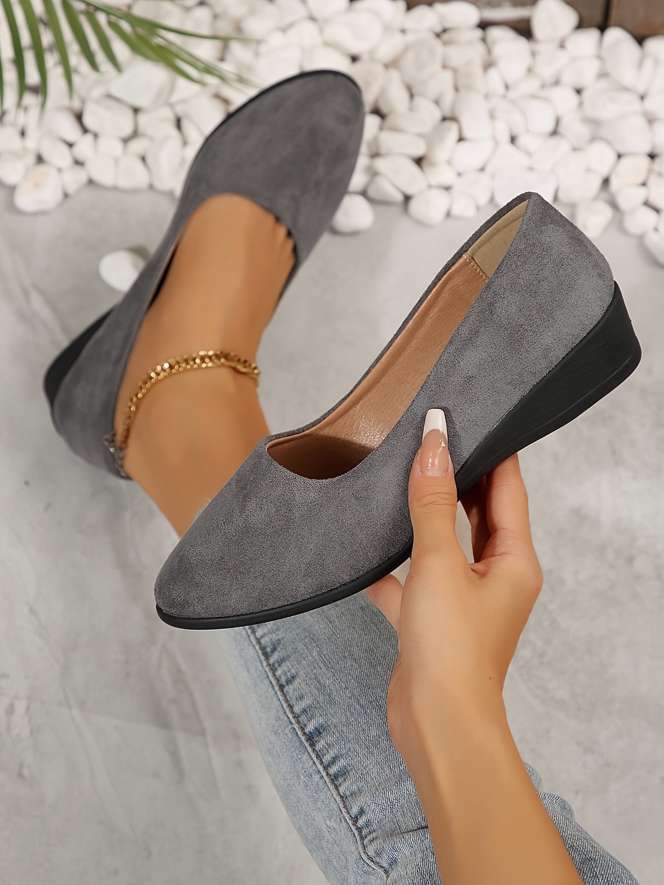 Women's Shallow Mouth Round Head High Heels Elegant Diagonal Heels Work Shoes, Women Shoes