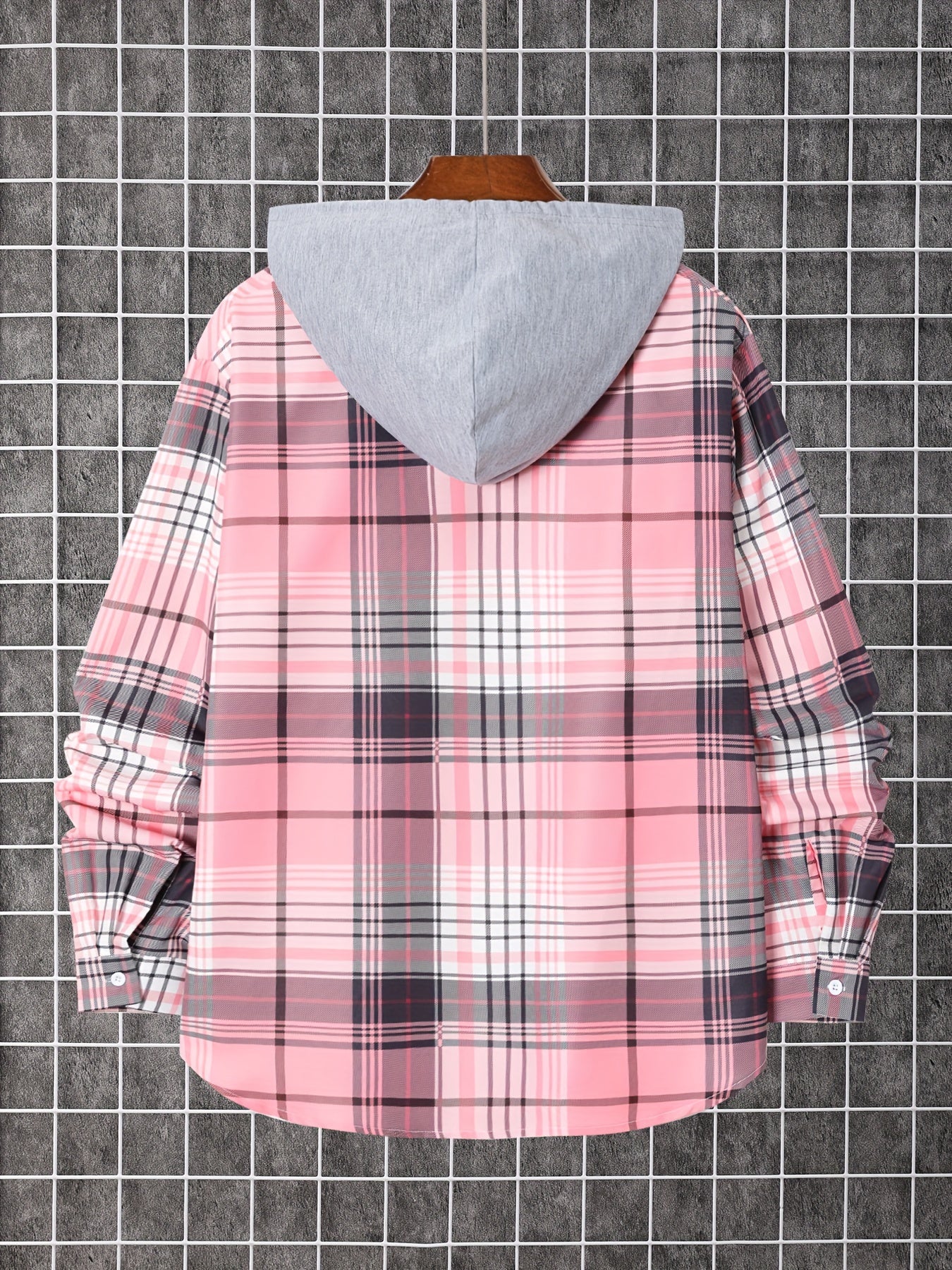 Men'S Plaid Hooded Button-Up Shirt - Long Sleeve Casual Shirt with Adjustable Drawstring Hood, Machine Washable, Spring/Fall Seasonal Transition, Earthy Tones (Brown/Beige/Red/Black/White), Autumn Wardrobe, Hooded Outerwear, No Stretch Fabric