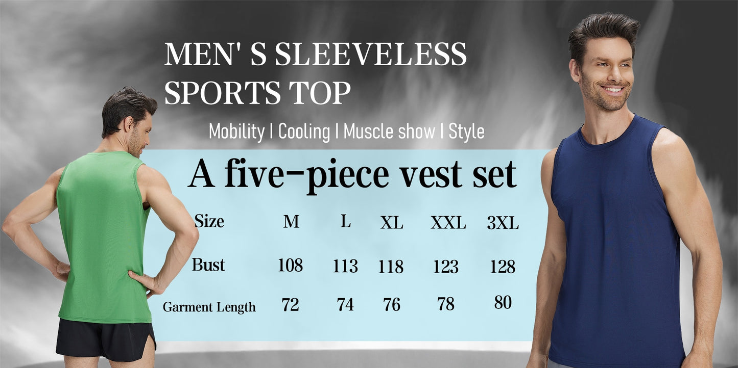 5pcs Men's Quick-Dry Sleeveless Athletic Vests - Breathable Moisture-Wicking Shirts, Solid Color Round Neck Gym Wear Suitable for Sports, Fitness, Outdoor Activities, Spring & Summer, Machine Washable Sleeveless