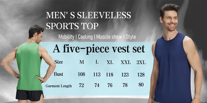 5pcs Men's Quick-Dry Sleeveless Athletic Vests - Breathable Moisture-Wicking Shirts, Solid Color Round Neck Gym Wear Suitable for Sports, Fitness, Outdoor Activities, Spring & Summer, Machine Washable Sleeveless
