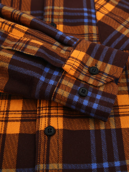 Men's Winter Flannel Plaid Shirt - Thick Warm Fleece-Lined Long Sleeve with Dual Chest Pockets, Casual Button-Up Collar for Cold Weather, Wrinkle-Resistant Soft Plaid Pattern in Navy/Red, Winter Clothes for Men, Mens Winter Clothes