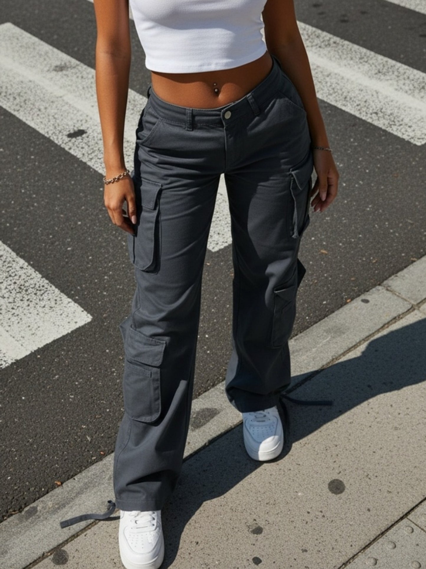 Y2K Style Retro Wash Water Era Feel Women's Work Pants, Basic Multi-functional Pockets Are Very Suitable for Street Travel.