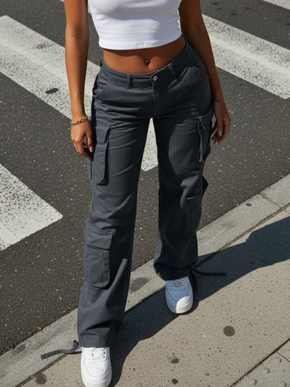 Y2K Style Retro Wash Water Era Feel Women's Work Pants, Basic Multi-functional Pockets Are Very Suitable for Street Travel.