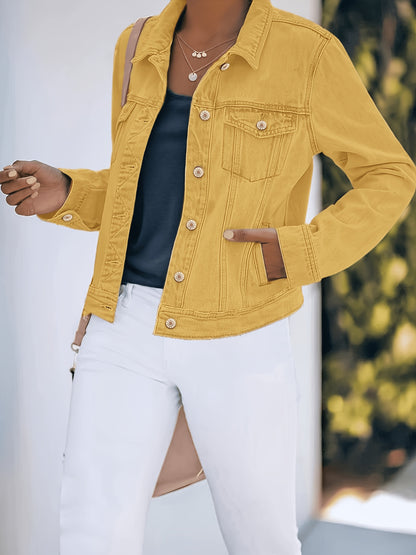Women'S Retro-Wash Cropped Denim Jacket: Slim-Fit Button-Front Coat - Casual Everyday Denim Jacket, Perfect For Spring & Autumn Layering - Pairs Beautifully With Jeans, Dresses, And Skirts