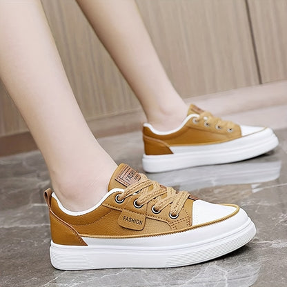 [Sneakers] Women'S Sports, Outdoor Trends, Fashion, Leisure, Thick Soled Lace-Up Low Top Shoes, Comfortable And Versatile for All Seasons, Board Shoes with faux leather Surface, College Style Women'S Shoes Suitable for Walking, Lightweight Shoes