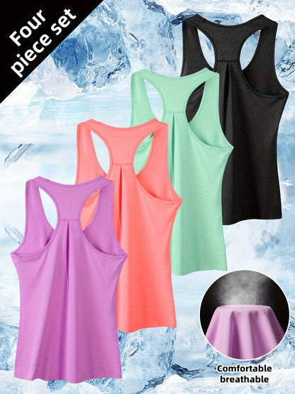 New 4pcs Set of Sleeveless Racerback Tank Tops for Women, Suitable for Sports, Running, And Yoga, Featuring Quick-Dry Fabric for Summer