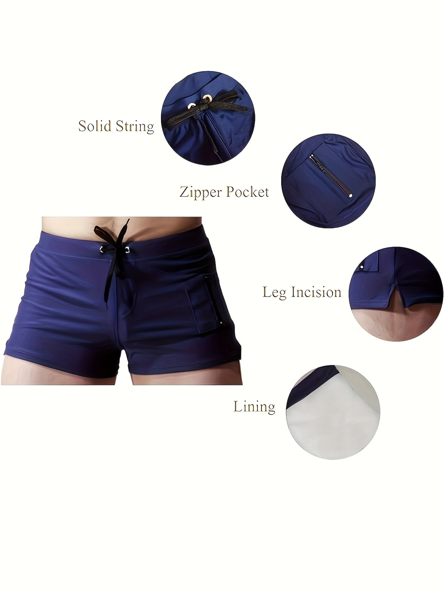 Men'S Fast-Drying Swim Shorts Featuring a Zippered, Available in Solid Colors, Perfect for The Beach And Pool, Equipped with a Waistband